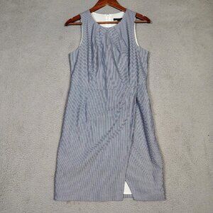 Banana Republic Women's Blue and White Striped Lined Sleeveless Fitted Dress